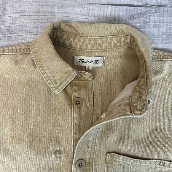 Madewell Tan Jean Jacket WMNS Small Long Sleeve Button-Up 100% Cotton Shirt LS - Picture 4 of 7